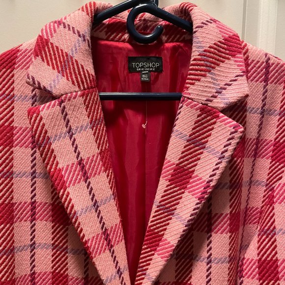 TOPSHOP Suzy Check Plaid Pink Side Split Jacket - Picture 4 of 10